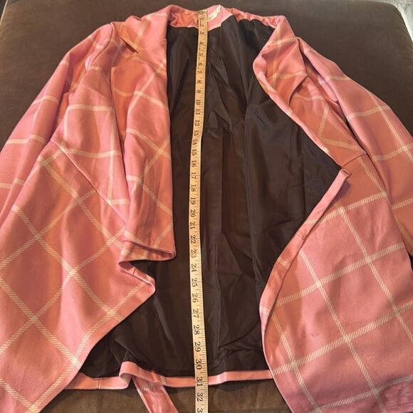 Women’s Pink Turn Down Collar Wrap Trench Coat Grid Pattern Size L (**Tag XL) - Picture 9 of 12